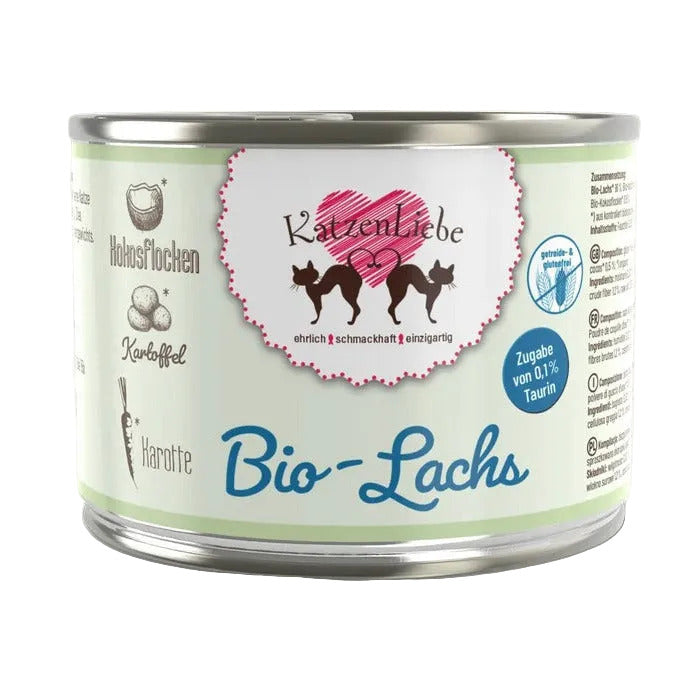 KatzenLiebe. Katzenfutter. Bio-Lachs mit Bio-Kartoffel. 200g. Sensible Katzen. Unverträglichkeiten.