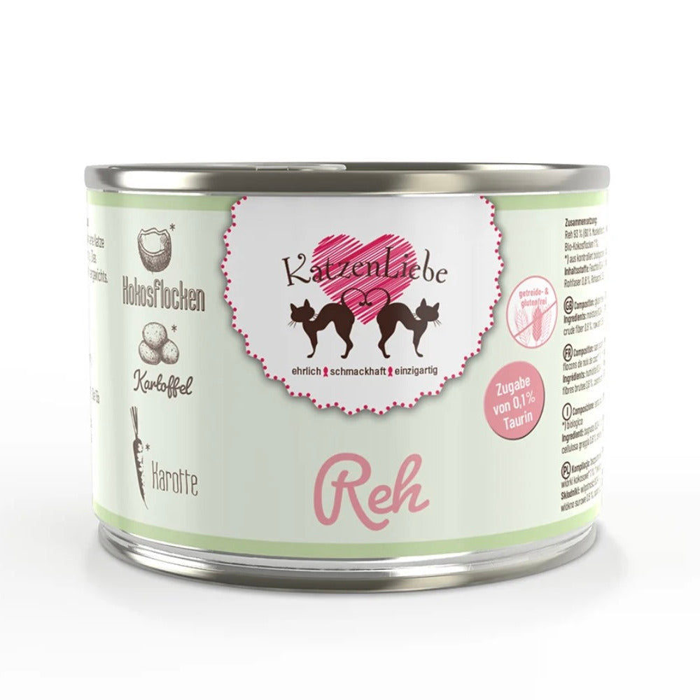 KatzenLiebe. Katzenfutter. Reh mit Bio Kartoffel. 200g. Sensible Katzen. Unverträglichkeiten.