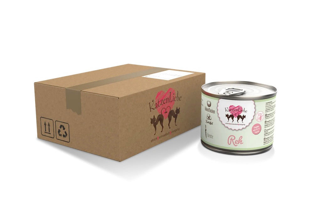 KatzenLiebe. Katzenfutter. Reh mit Bio Kartoffel. 12x200g. Karton. Sensible Katzen. Unverträglichkeiten.