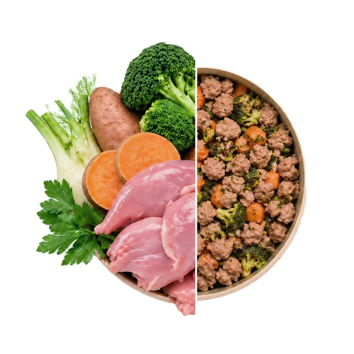Daily Dose for Dogs. Daily Dose by Menzi. Hundefutter. Kaninchen mit Süsskartoffeln & Gemüse. Bunny & Clyde. Sensible Hunde. Glas. 446g. 720g.